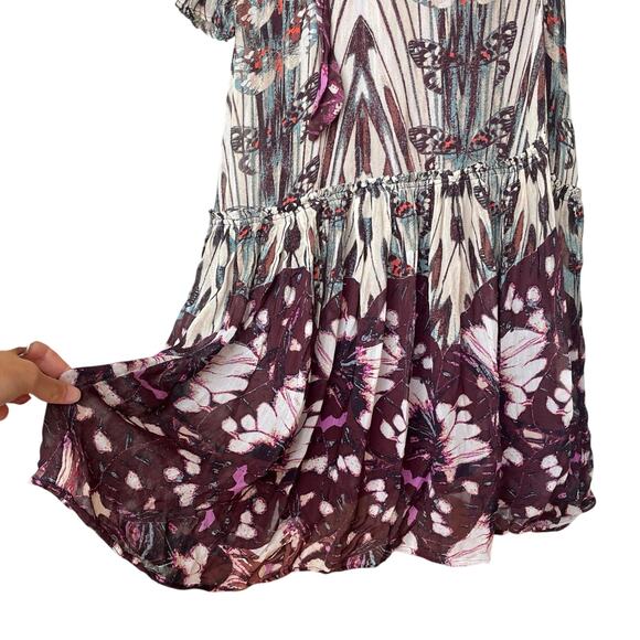 ANTHROPOLOGIE Midi Wrap Dress Small Long Sleeve Butterfly Purple Boho Ruffle - Picture 4 of 11